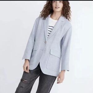 MADEWELL Cotton-Linen Relaxed Larsen Blazer in Windowpane Blue XS